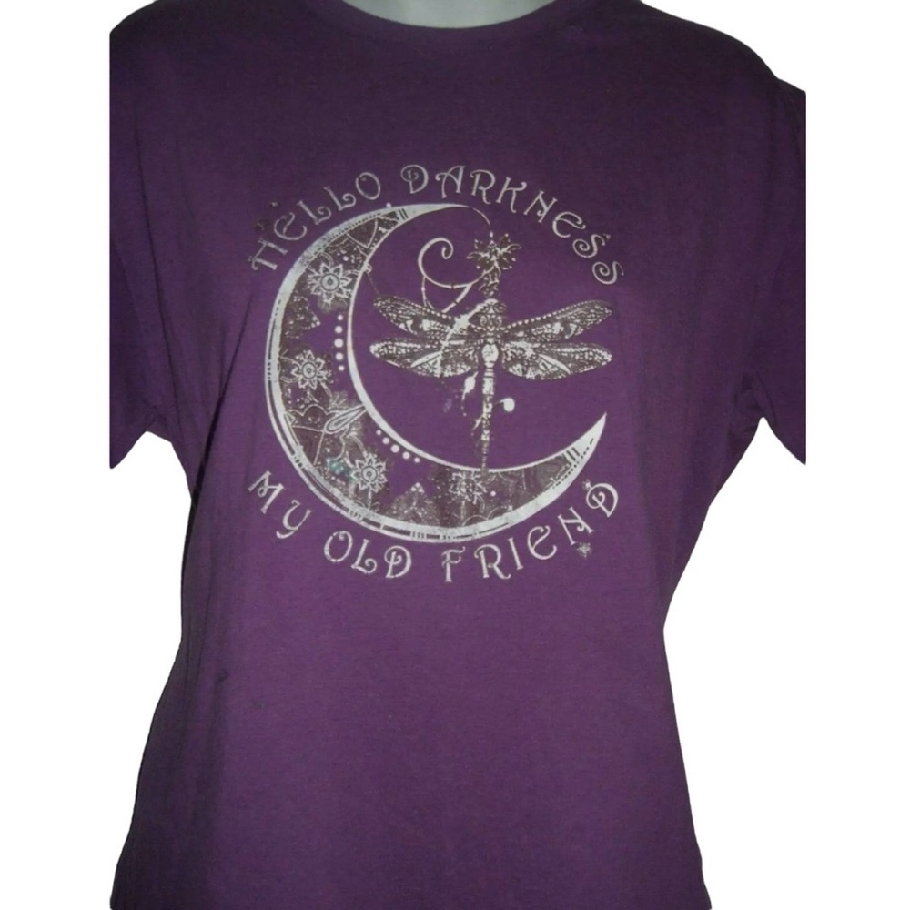 Simon & Garfunkel Tee Shirt Hello Darkness Lyrics Purple Fairy Moon Dragonfly - Picture 6 of 8